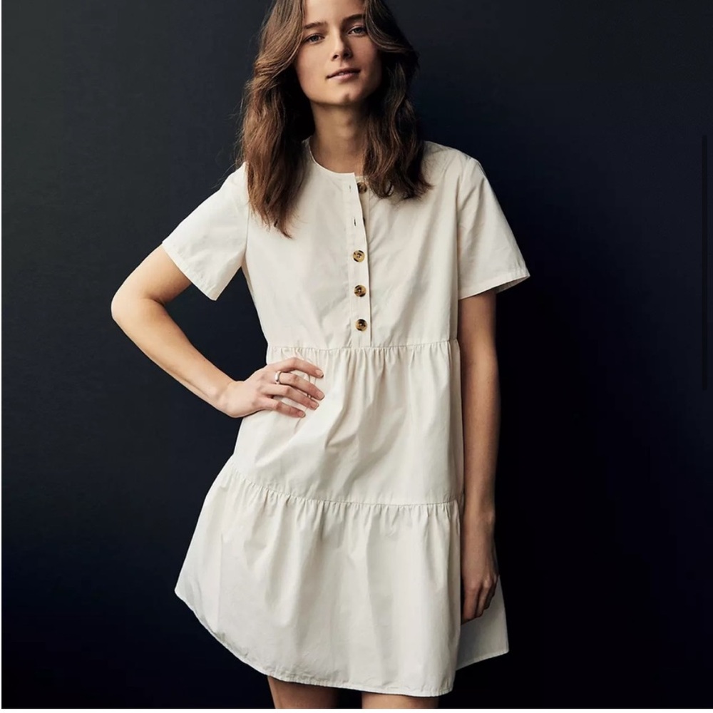 Madewell white Tiered Button-Front Short Sleeve Dress